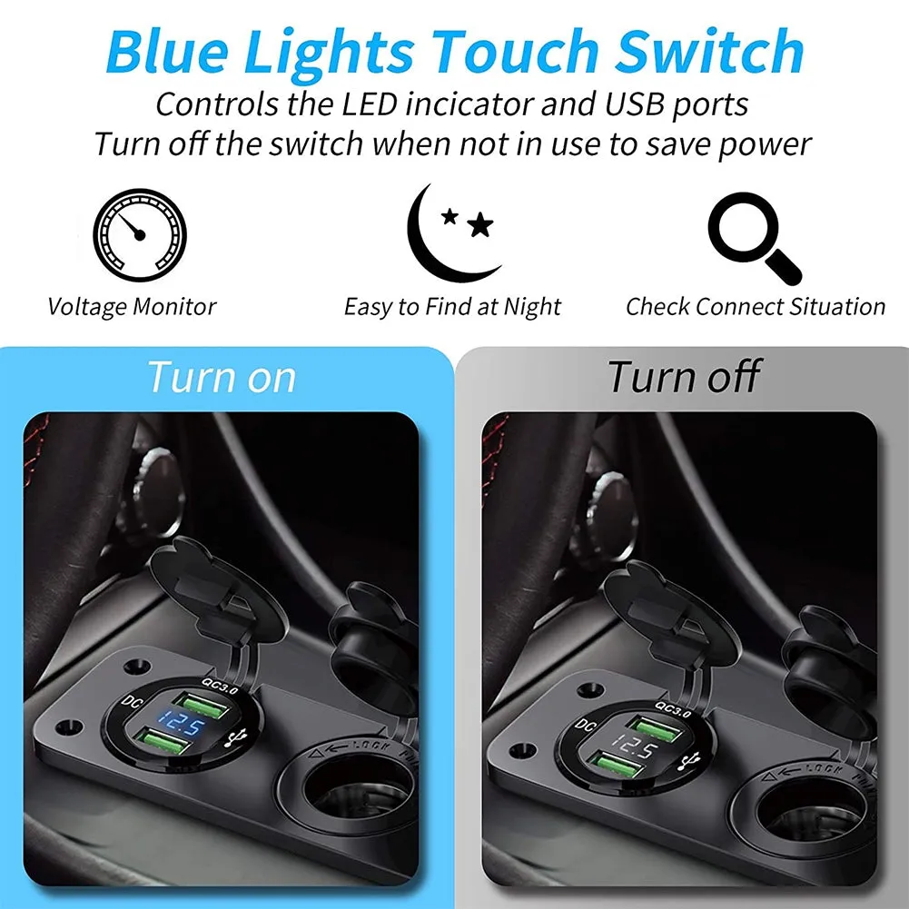 12-24v Rv Car Charger Socket Cigarette Lighter Waterproof Switch