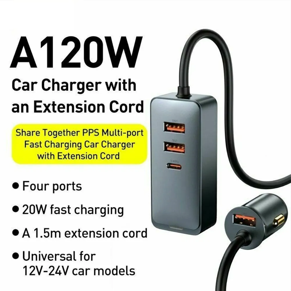 120w Car  Cigarette  Lighter  Splitter Gold-plated Contacts Usb