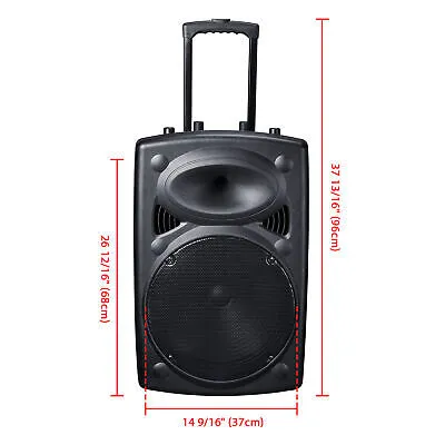 1500W 15" Portable Remote Audio PA Speaker w/ Bluetooth USB Wireless microphone