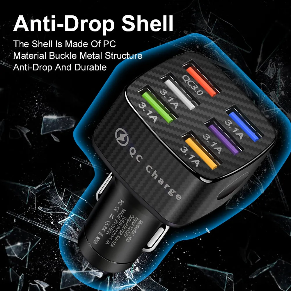 15a 6 Usb Car Charger Luminous Qc3.0 75w Fast Charging Phone