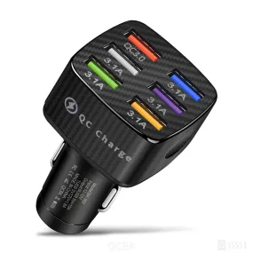 15a 6 Usb Car Charger Luminous Qc3.0 75w Fast Charging Phone