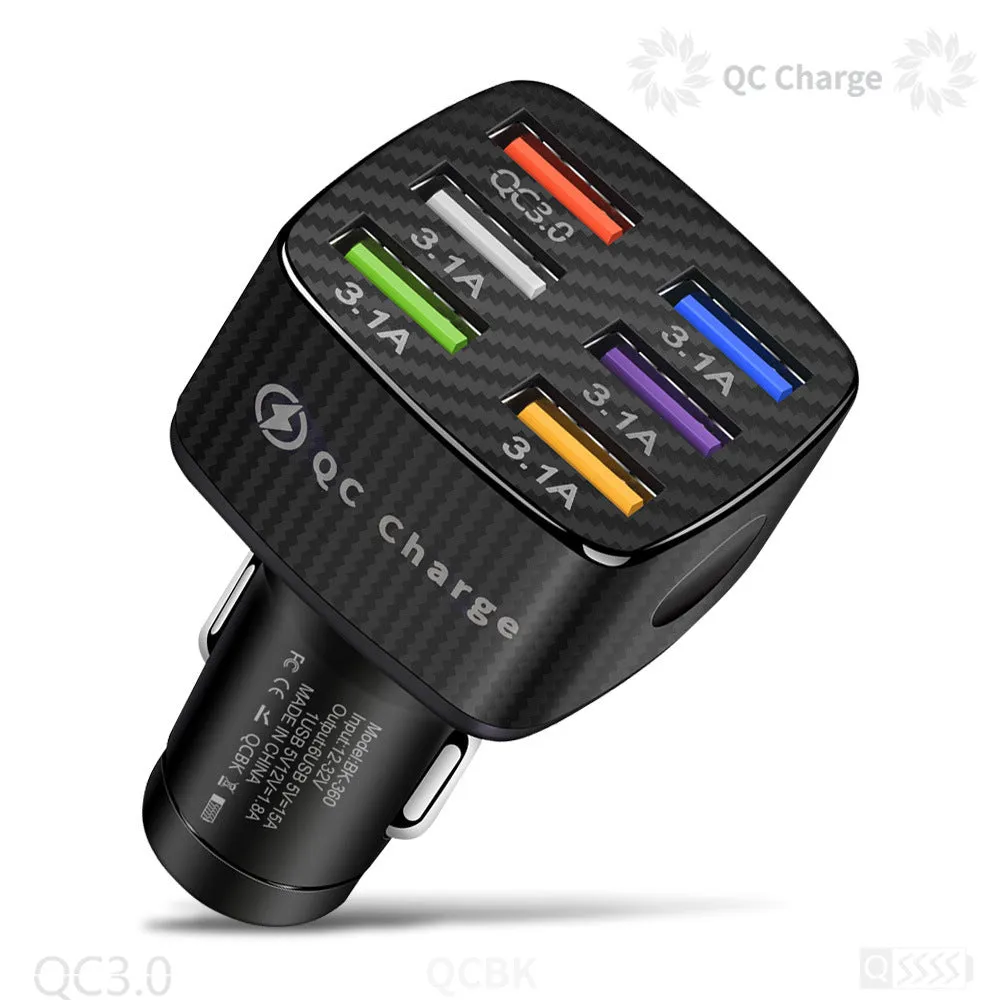 15a 6 Usb Car Charger Luminous Qc3.0 75w Fast Charging Phone