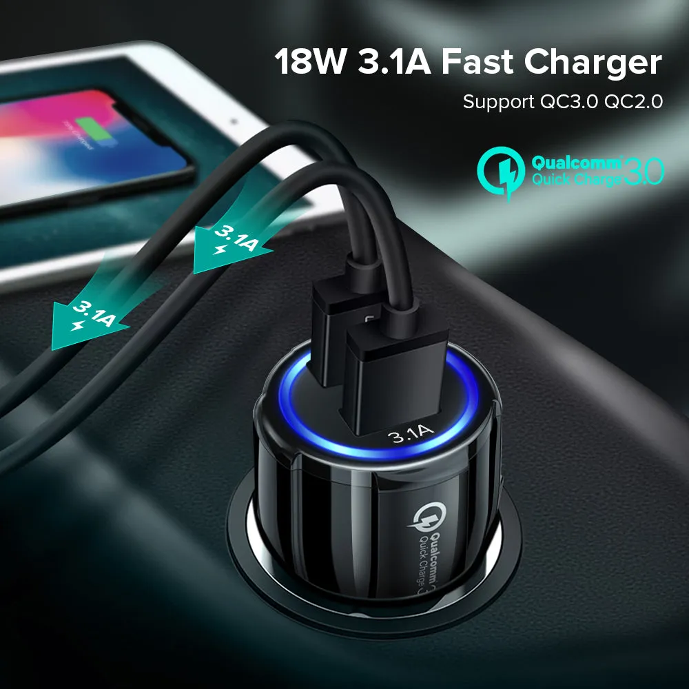 18W 3.1A Car Charger Fast Charger 3.0 Universal Dual USB Adapter
