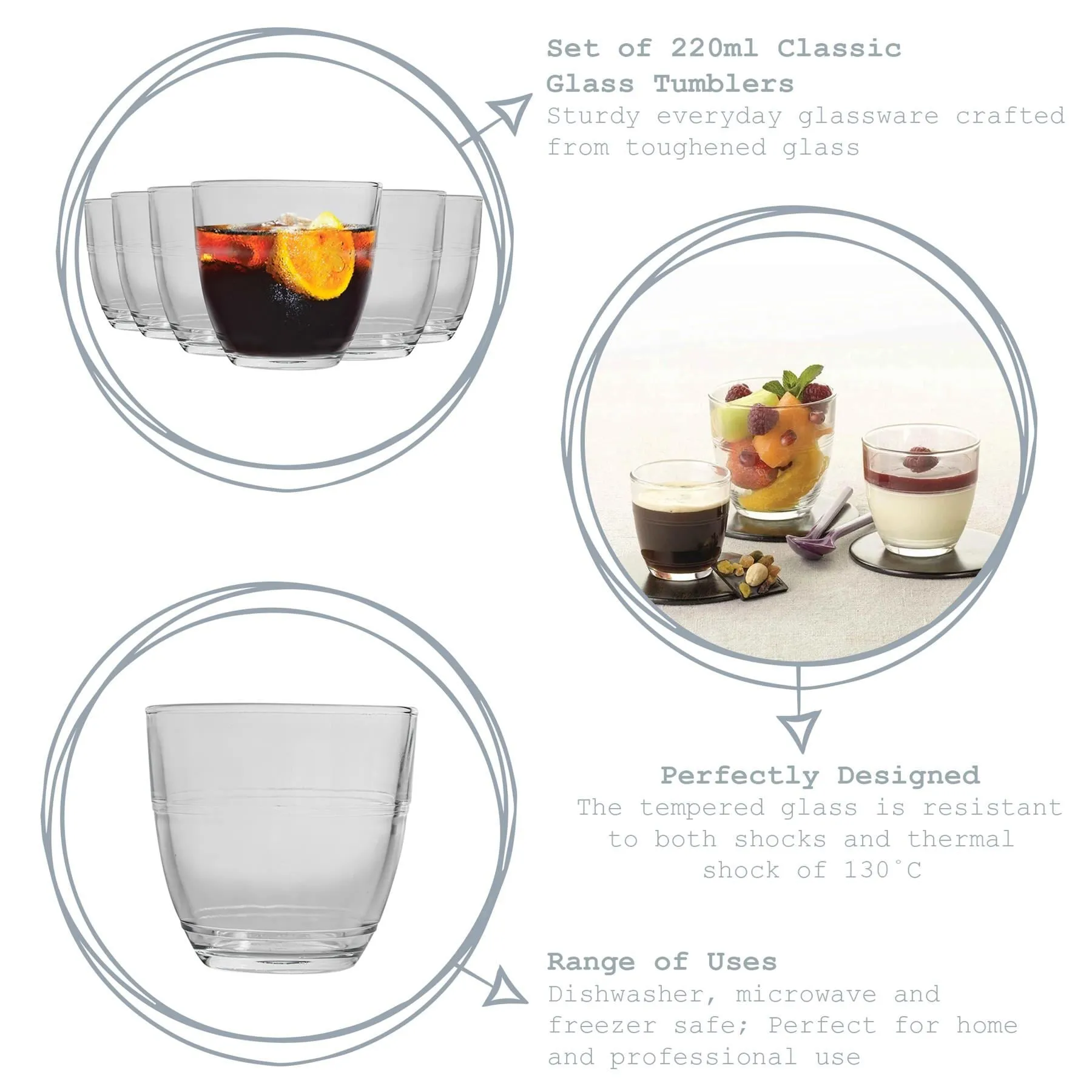 220ml Gigogne Tumbler Glasses - Pack of Six - By Duralex