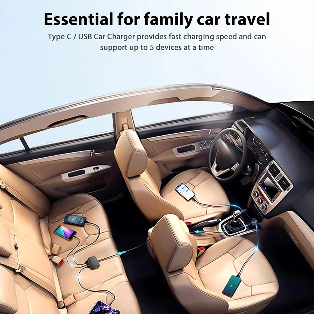 31w Usb Type C Car Charger 5-port Multi-functional Fast Charging