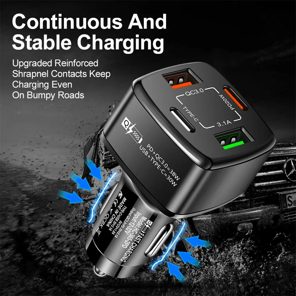 38w Car Charger Fast Charging Type C Pd Qc3.0 3.1a Usb Charger
