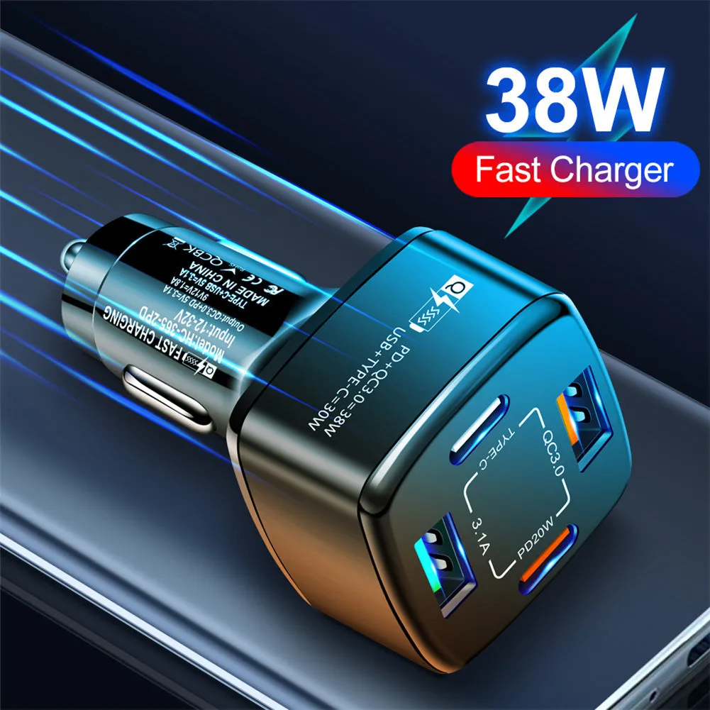 38w Car Charger Fast Charging Type C Pd Qc3.0 3.1a Usb Charger