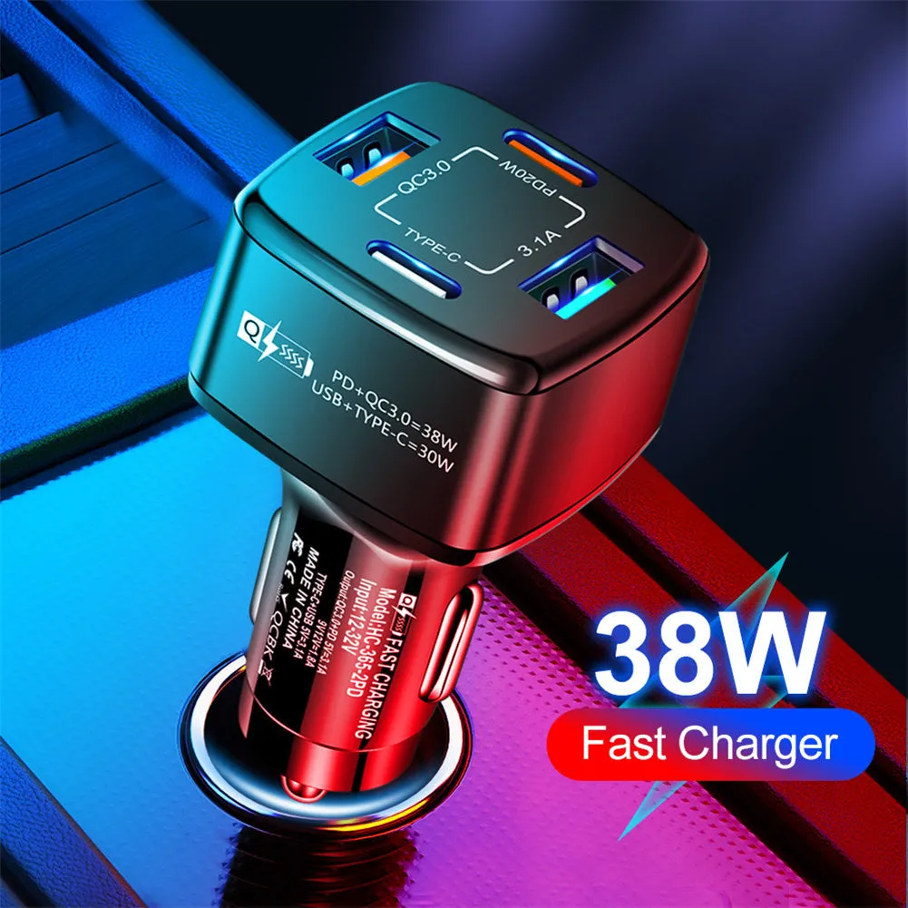 38w Car Charger Fast Charging Type C Pd Qc3.0 3.1a Usb Charger
