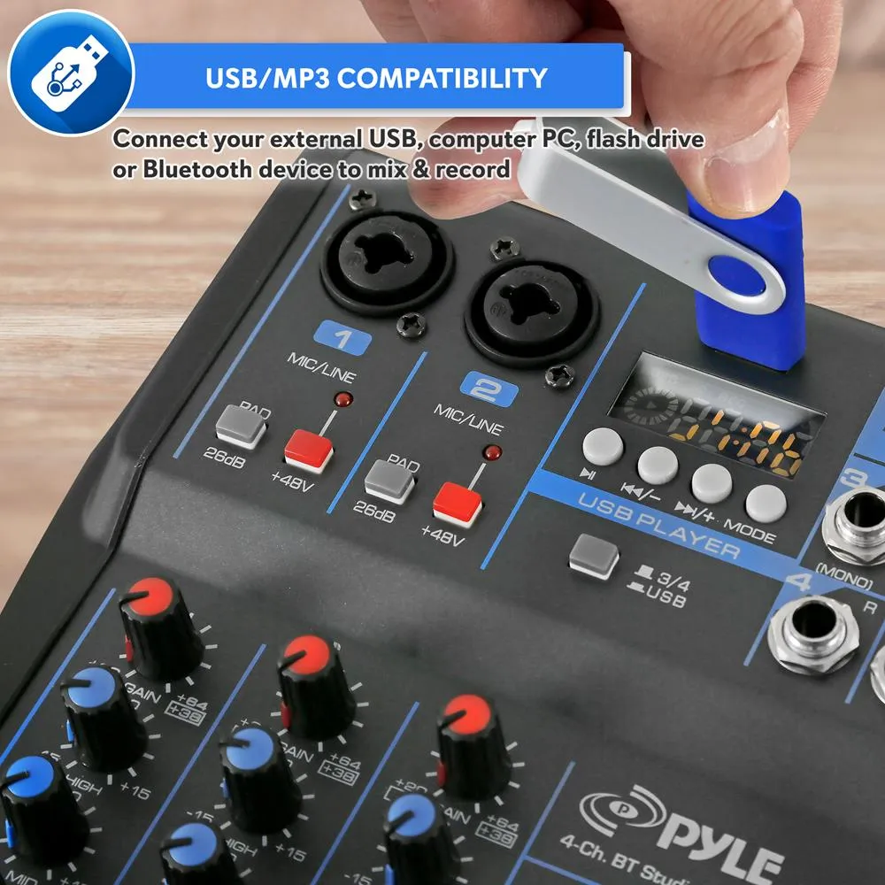 4-Ch. Bluetooth Studio Mixer - Dj Controller Audio Mixing Console System