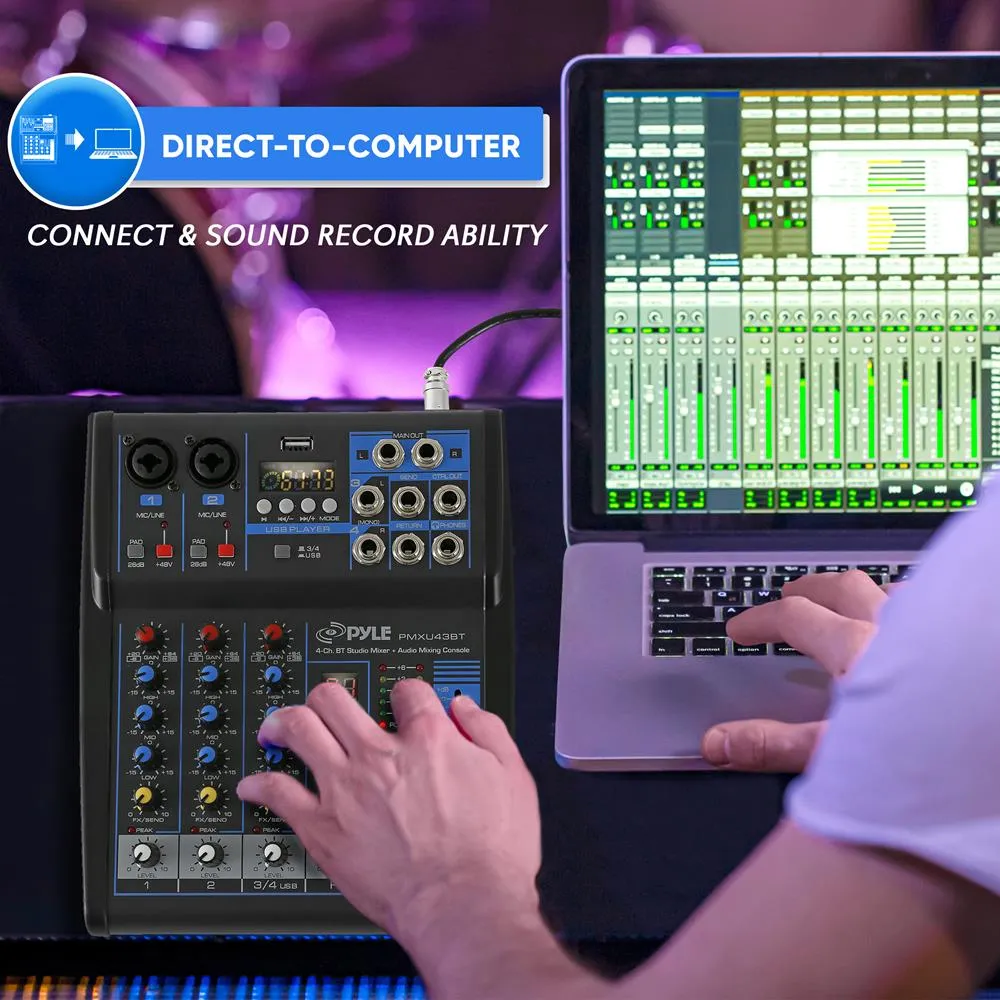4-Ch. Bluetooth Studio Mixer - Dj Controller Audio Mixing Console System