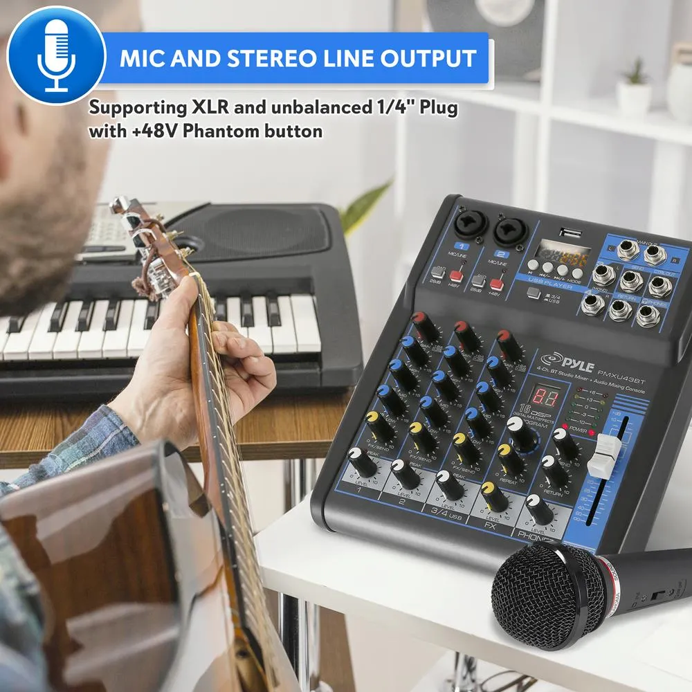 4-Ch. Bluetooth Studio Mixer - Dj Controller Audio Mixing Console System