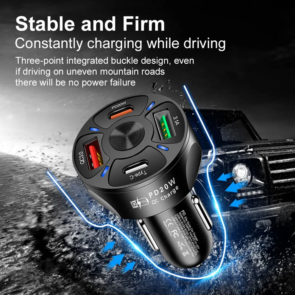4-in-1 Car Charger Fast Charging Dock Pd 20w Type-c QC3.0 Usb