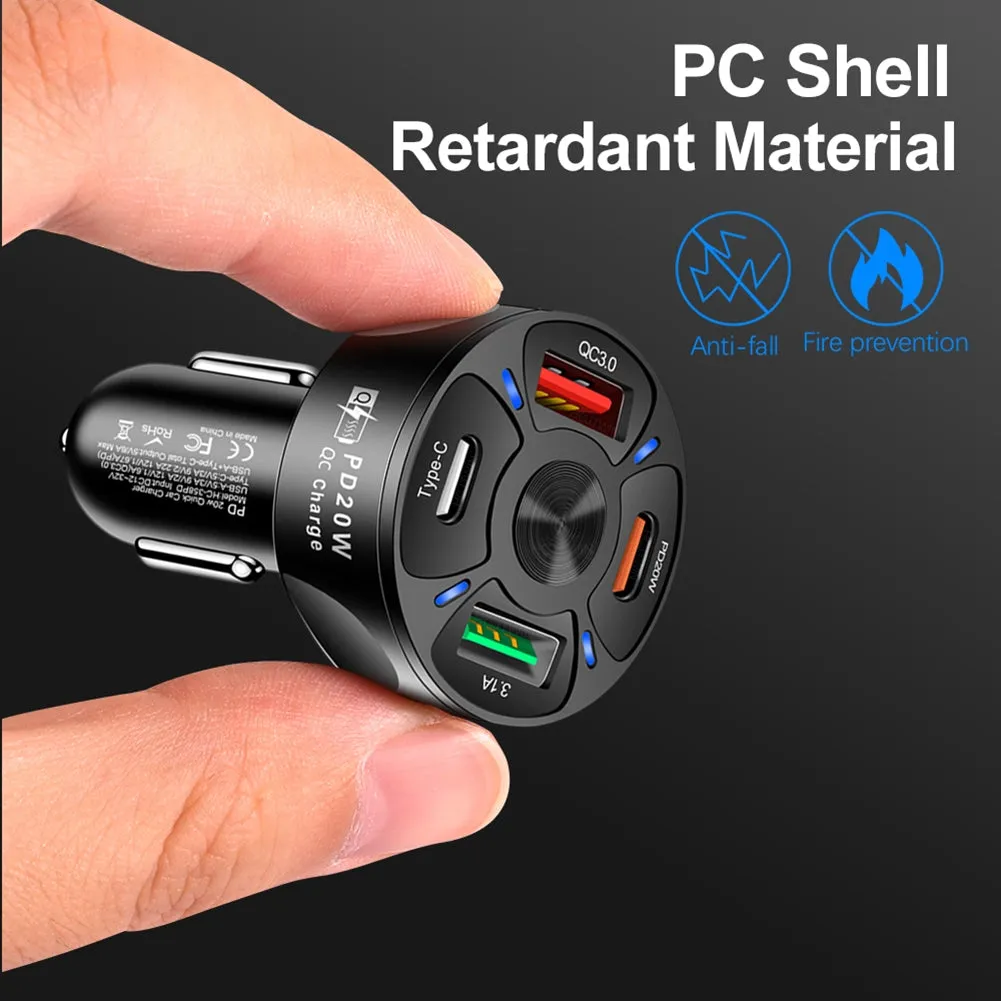 4-in-1 Car Charger Fast Charging Dock Pd 20w Type-c QC3.0 Usb