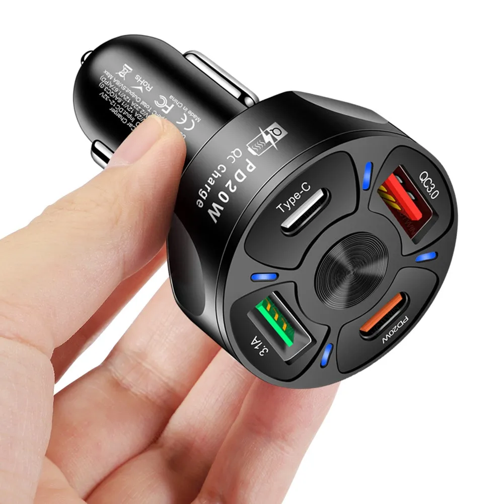 4-in-1 Car Charger Fast Charging Dock Pd 20w Type-c QC3.0 Usb