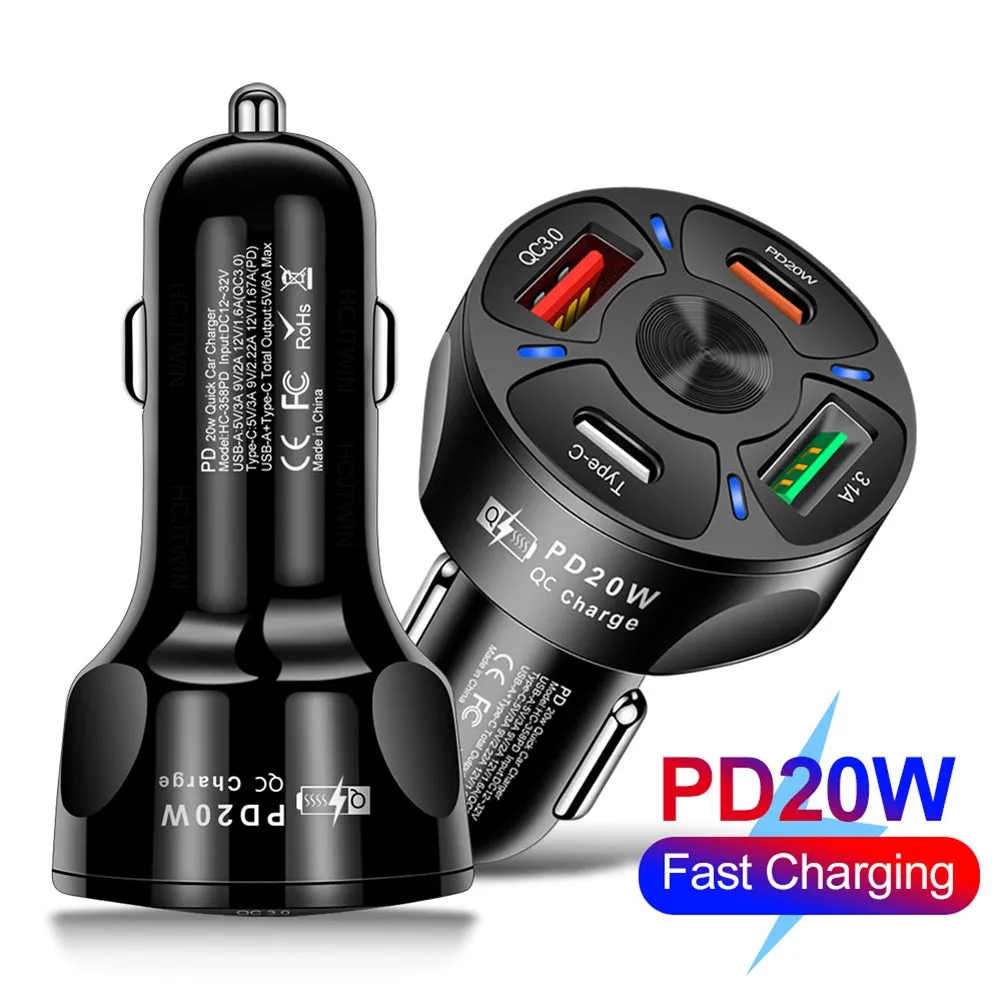 4-in-1 Car Charger Fast Charging Dock Pd 20w Type-c QC3.0 Usb