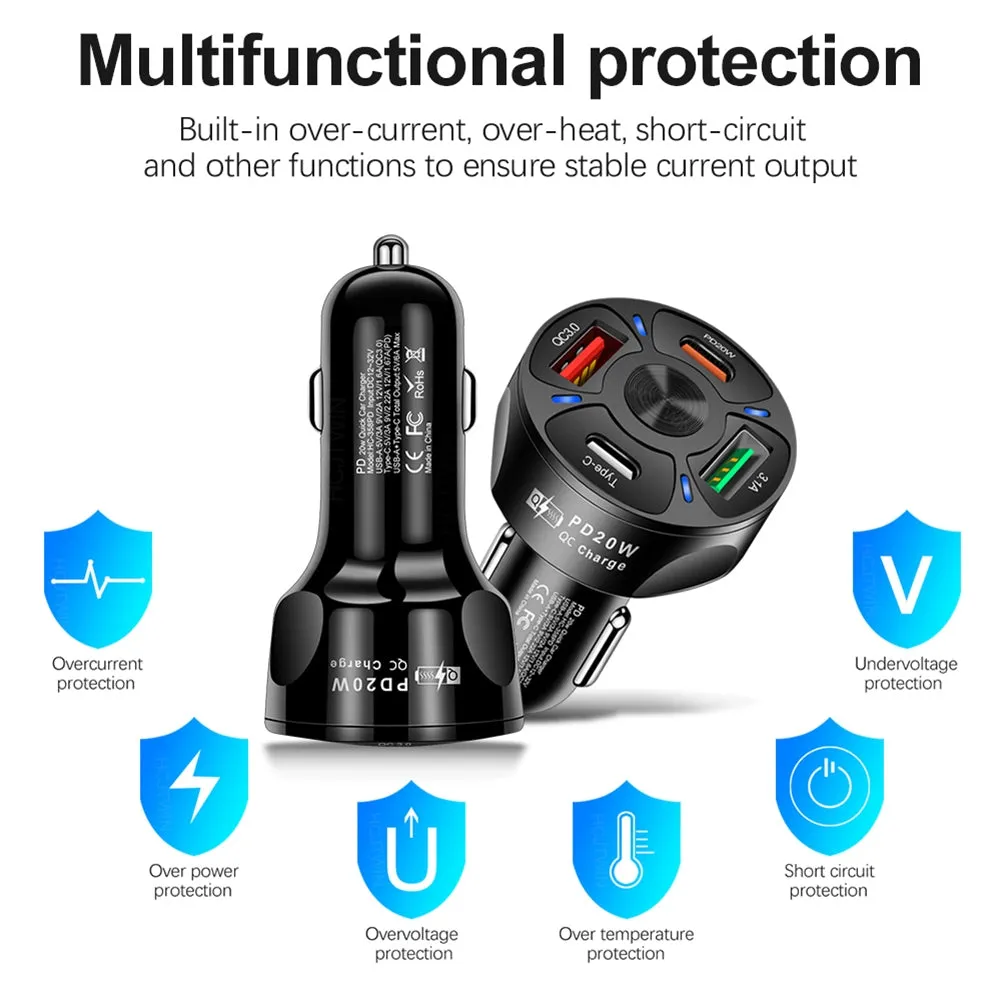 4-in-1 Car Charger Fast Charging Dock Pd 20w Type-c QC3.0 Usb