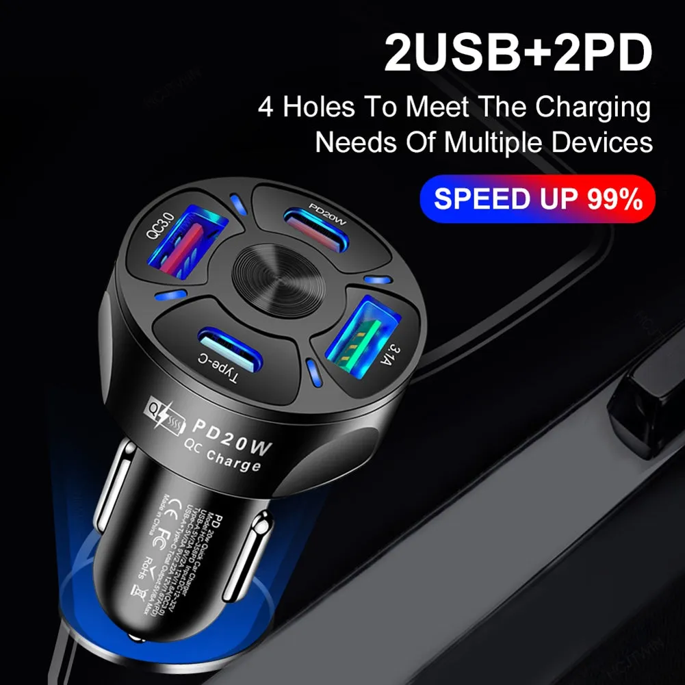 4-in-1 Car Charger Fast Charging Dock Pd 20w Type-c QC3.0 Usb