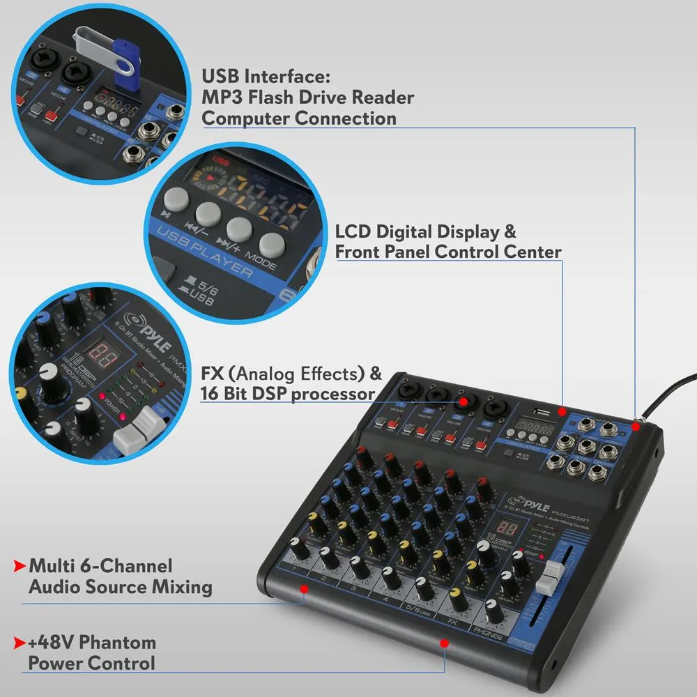 6-Ch. Bluetooth Studio Mixer - Dj Controller Audio Mixing Console System