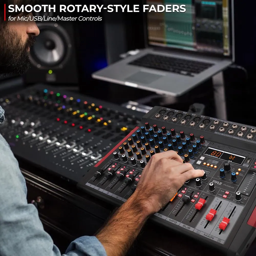 8-Channel Wireless Bt Streaming Audio Mixer W/ Recording Interface - 6 Xlr Input/ 2 Xlr Output Connectors, Built-In Fx/Sub Output & Mp3 Player