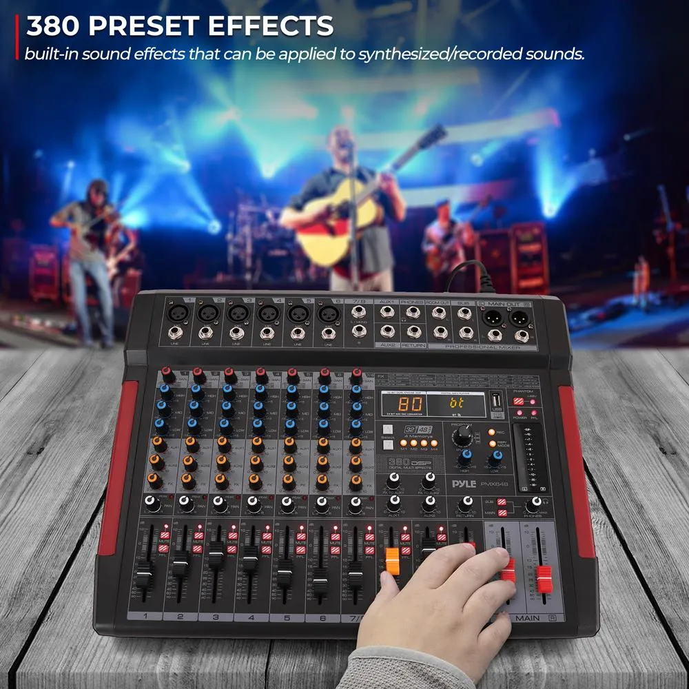 8-Channel Wireless Bt Streaming Audio Mixer W/ Recording Interface - 6 Xlr Input/ 2 Xlr Output Connectors, Built-In Fx/Sub Output & Mp3 Player