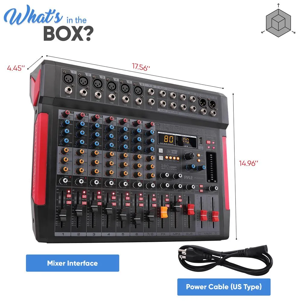 8-Channel Wireless Bt Streaming Audio Mixer W/ Recording Interface - 6 Xlr Input/ 2 Xlr Output Connectors, Built-In Fx/Sub Output & Mp3 Player