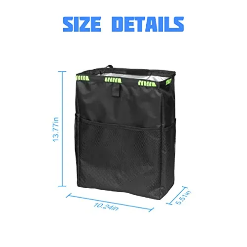 8sanlione Car Trash Can with Storage Pockets, Foldable Hanging Large Capacity Garbage Bin, Leak-Proof Waterproof Trash Bin, Multipurpose Organizer Car Accessories for Truck SUV Home Office (Black)