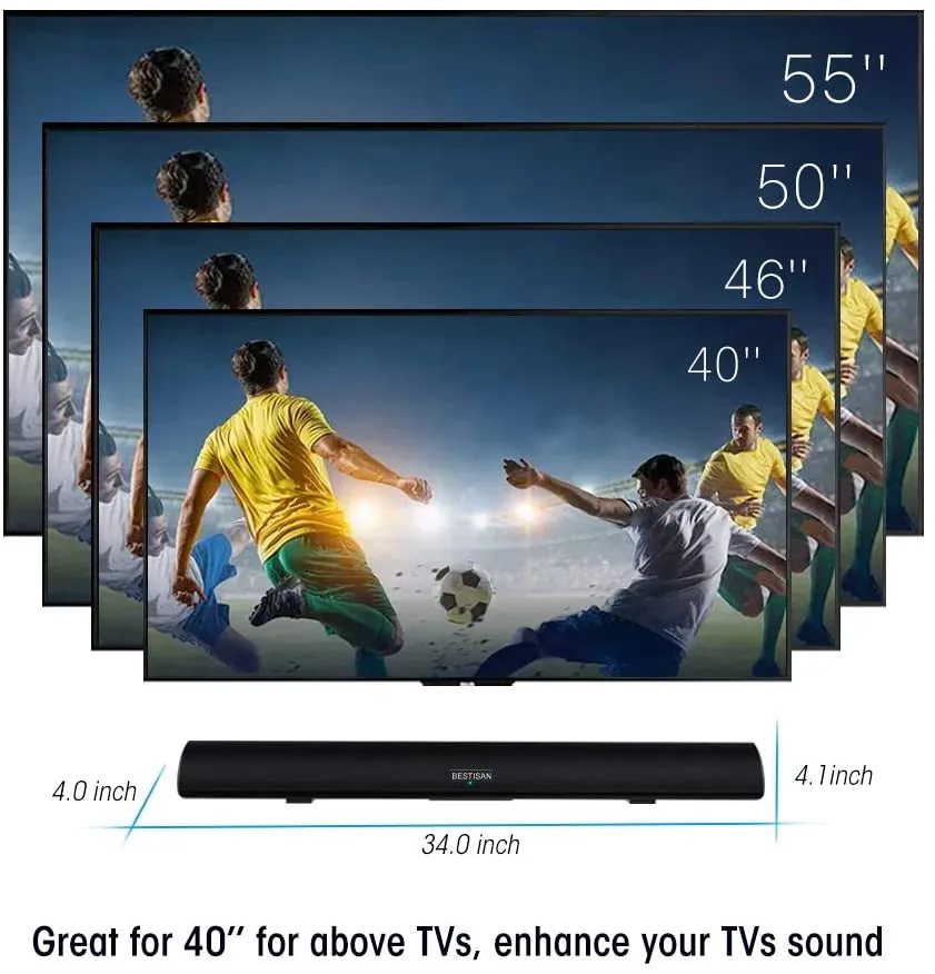 BESTISAN S8520 34 inch 80 Watt Sound Bar for TV Bluetooth 5.0 DSP Wall Mountable | Open Box