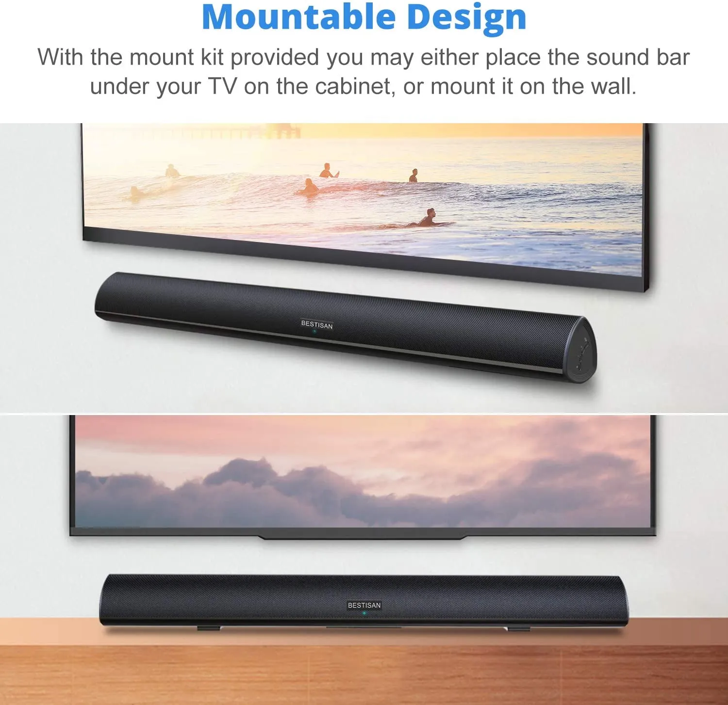 BESTISAN S8520 34 inch 80 Watt Sound Bar for TV Bluetooth 5.0 DSP Wall Mountable | Open Box