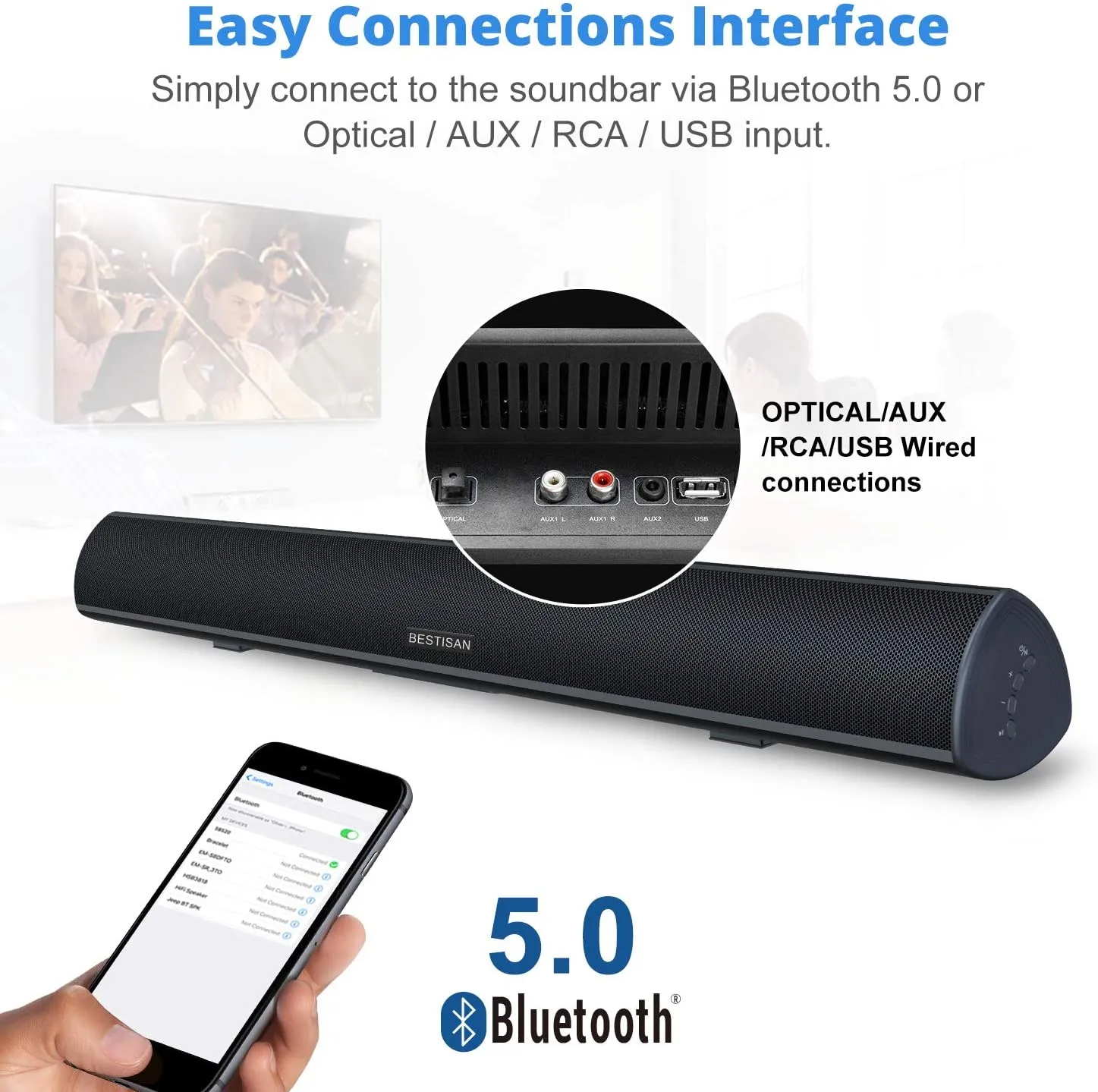 BESTISAN S8520 34 inch 80 Watt Sound Bar for TV Bluetooth 5.0 DSP Wall Mountable | Open Box