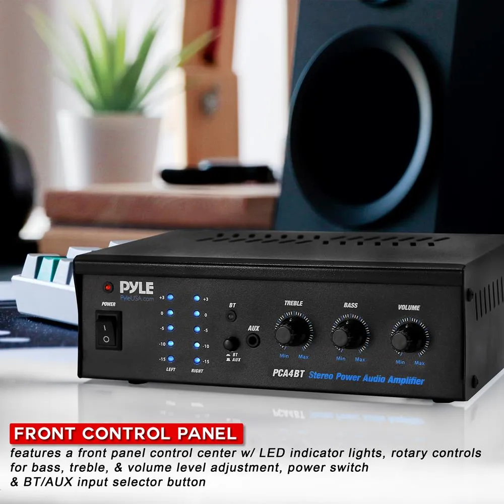 Bluetooth Desktop Amplifier - Compact Audio Receiver Amplifier With Mp3/Aux/Rca Input, Rotary Adjustment Control (2 X 120 Watt)