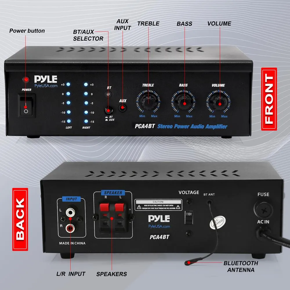 Bluetooth Desktop Amplifier - Compact Audio Receiver Amplifier With Mp3/Aux/Rca Input, Rotary Adjustment Control (2 X 120 Watt)