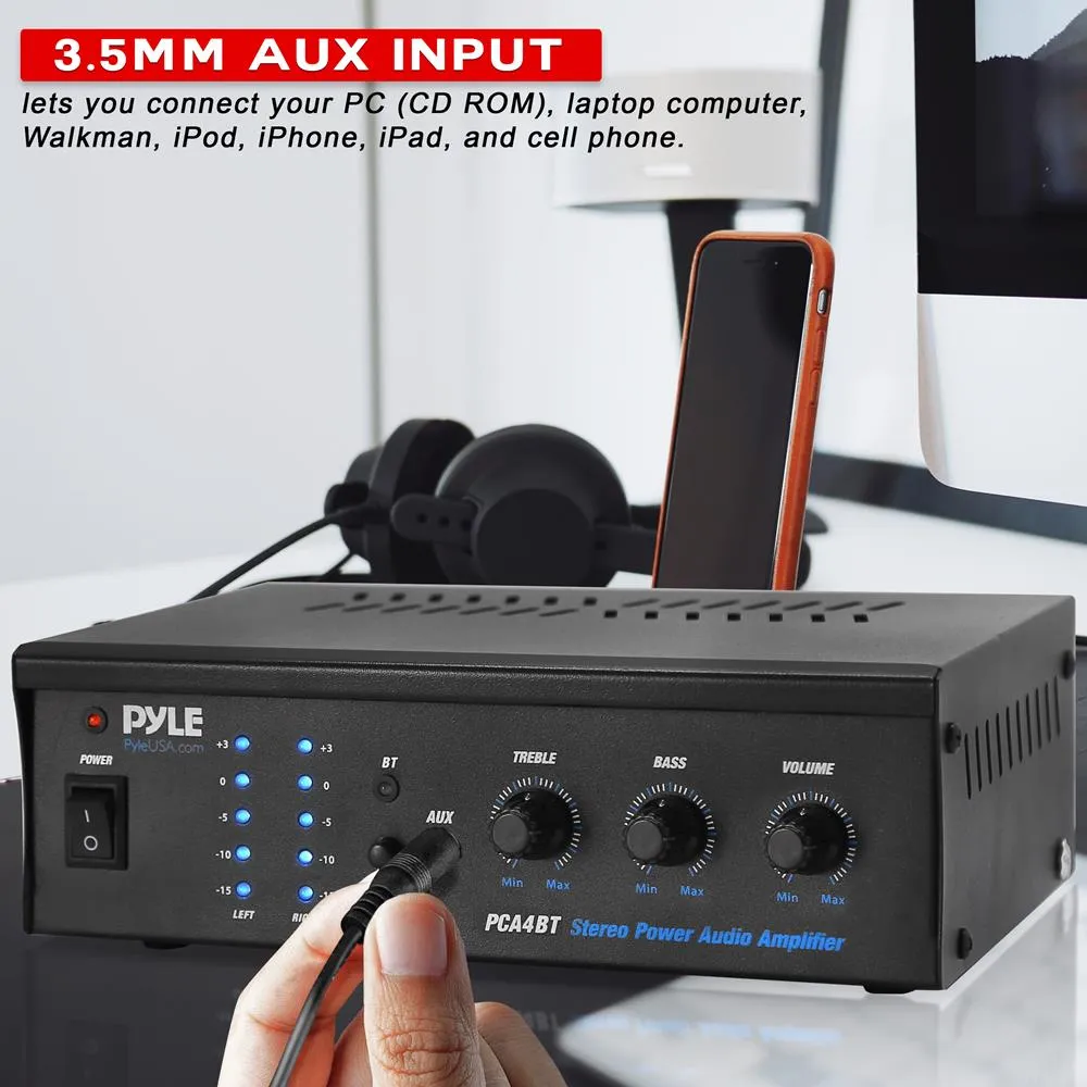 Bluetooth Desktop Amplifier - Compact Audio Receiver Amplifier With Mp3/Aux/Rca Input, Rotary Adjustment Control (2 X 120 Watt)