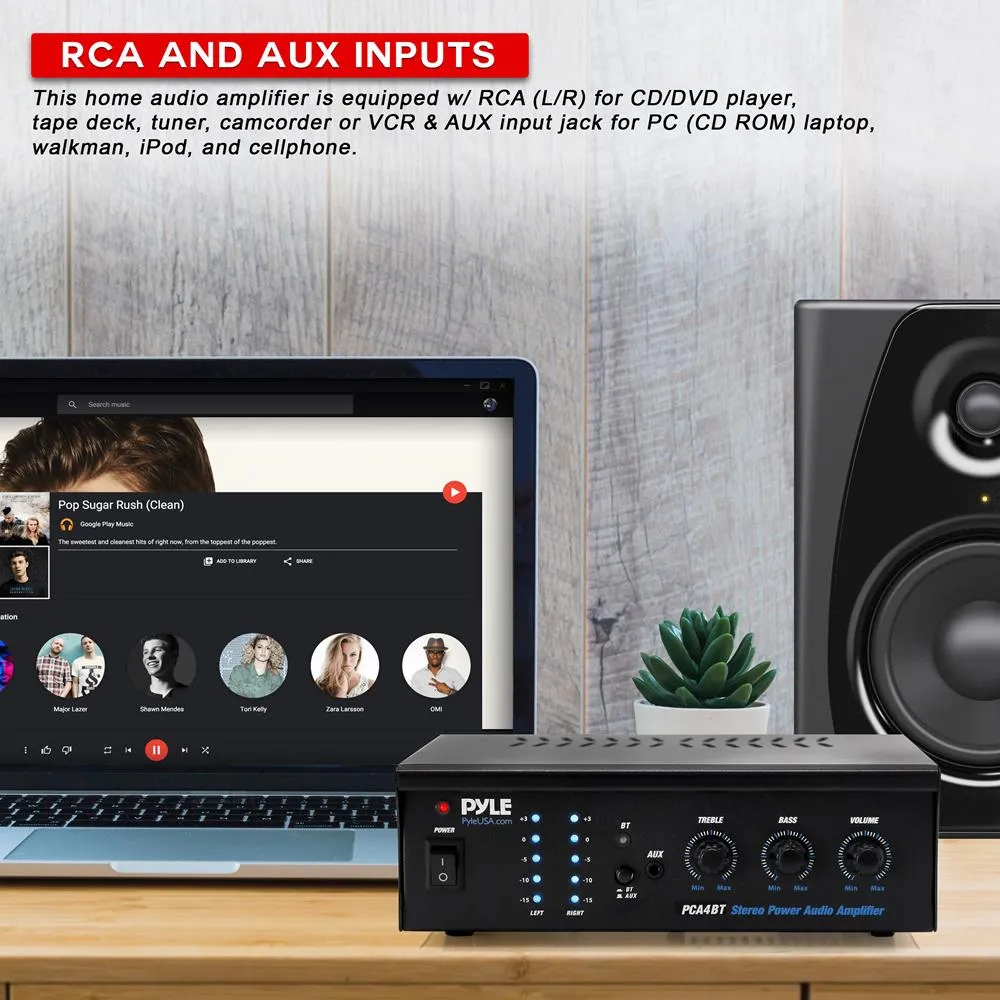 Bluetooth Desktop Amplifier - Compact Audio Receiver Amplifier With Mp3/Aux/Rca Input, Rotary Adjustment Control (2 X 120 Watt)