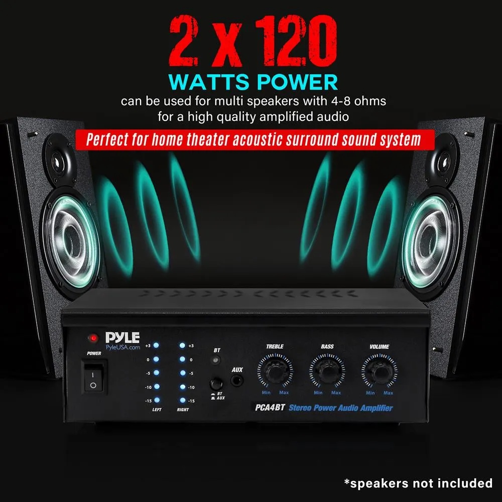Bluetooth Desktop Amplifier - Compact Audio Receiver Amplifier With Mp3/Aux/Rca Input, Rotary Adjustment Control (2 X 120 Watt)