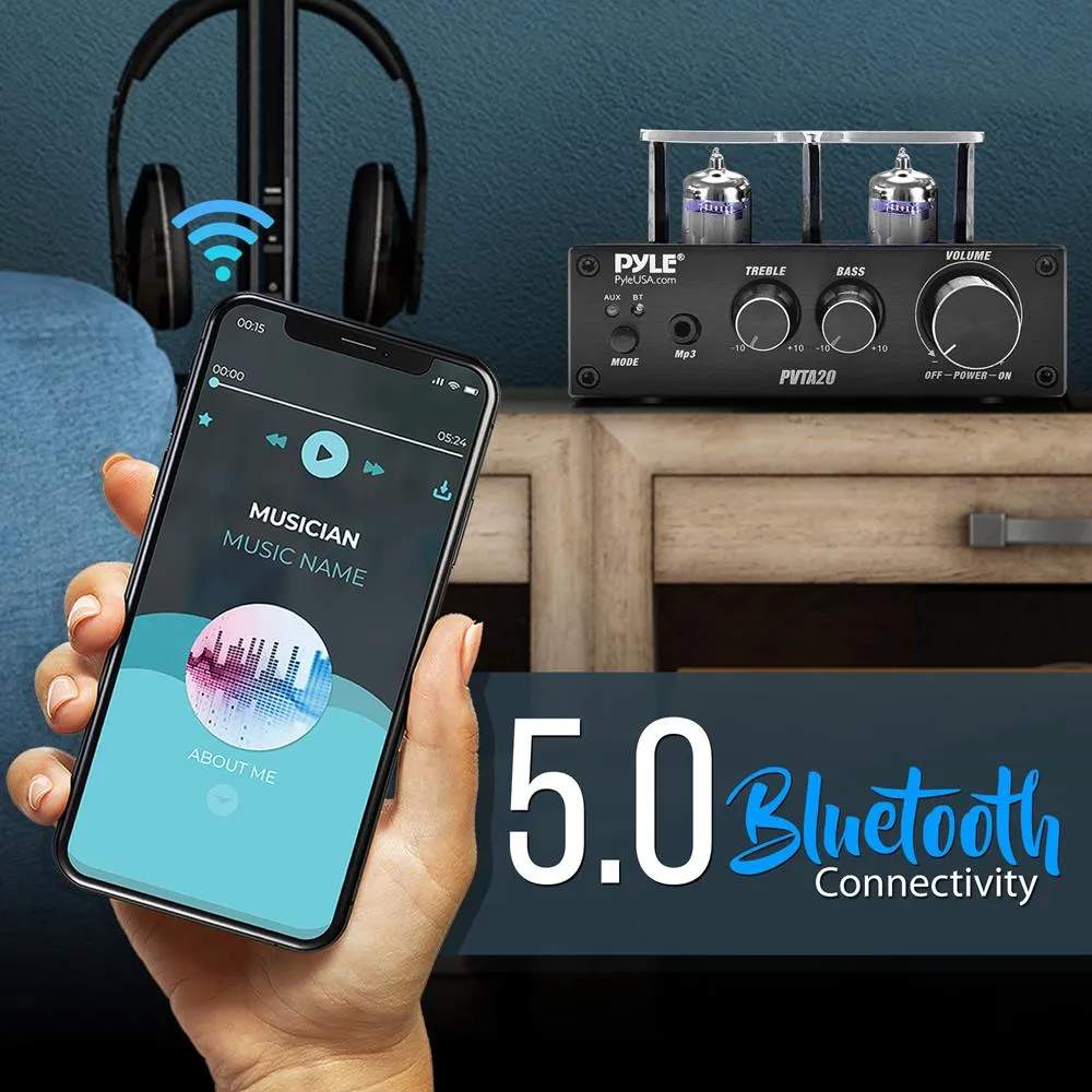 Bluetooth Tube Amplifier Stereo Receiver - 2 Vacuum Tube Power Amp, Cd/Dvd Inputs(L/R), 600 Watts