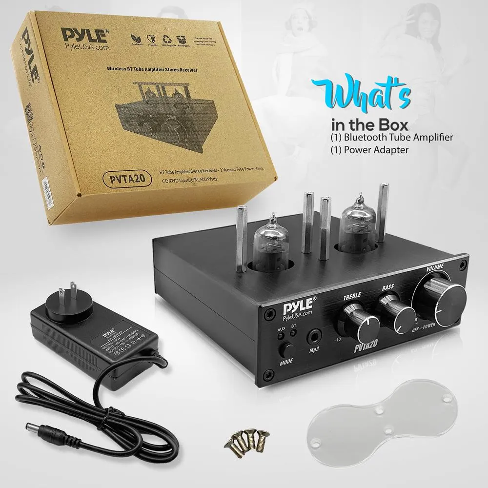 Bluetooth Tube Amplifier Stereo Receiver - 2 Vacuum Tube Power Amp, Cd/Dvd Inputs(L/R), 600 Watts