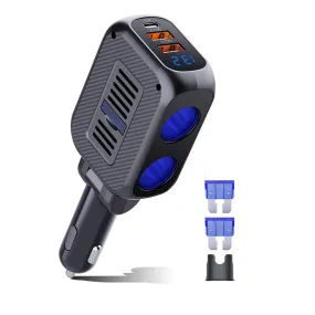 Car Charger 180W 2-Socket Cigarette Lighter Splitter Dual QC 3.0