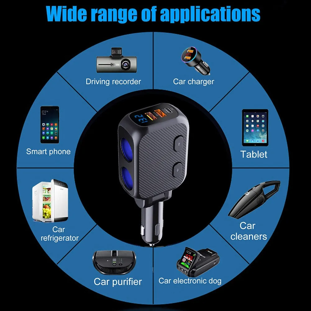 Car Charger 180W 2-Socket Cigarette Lighter Splitter Dual QC 3.0