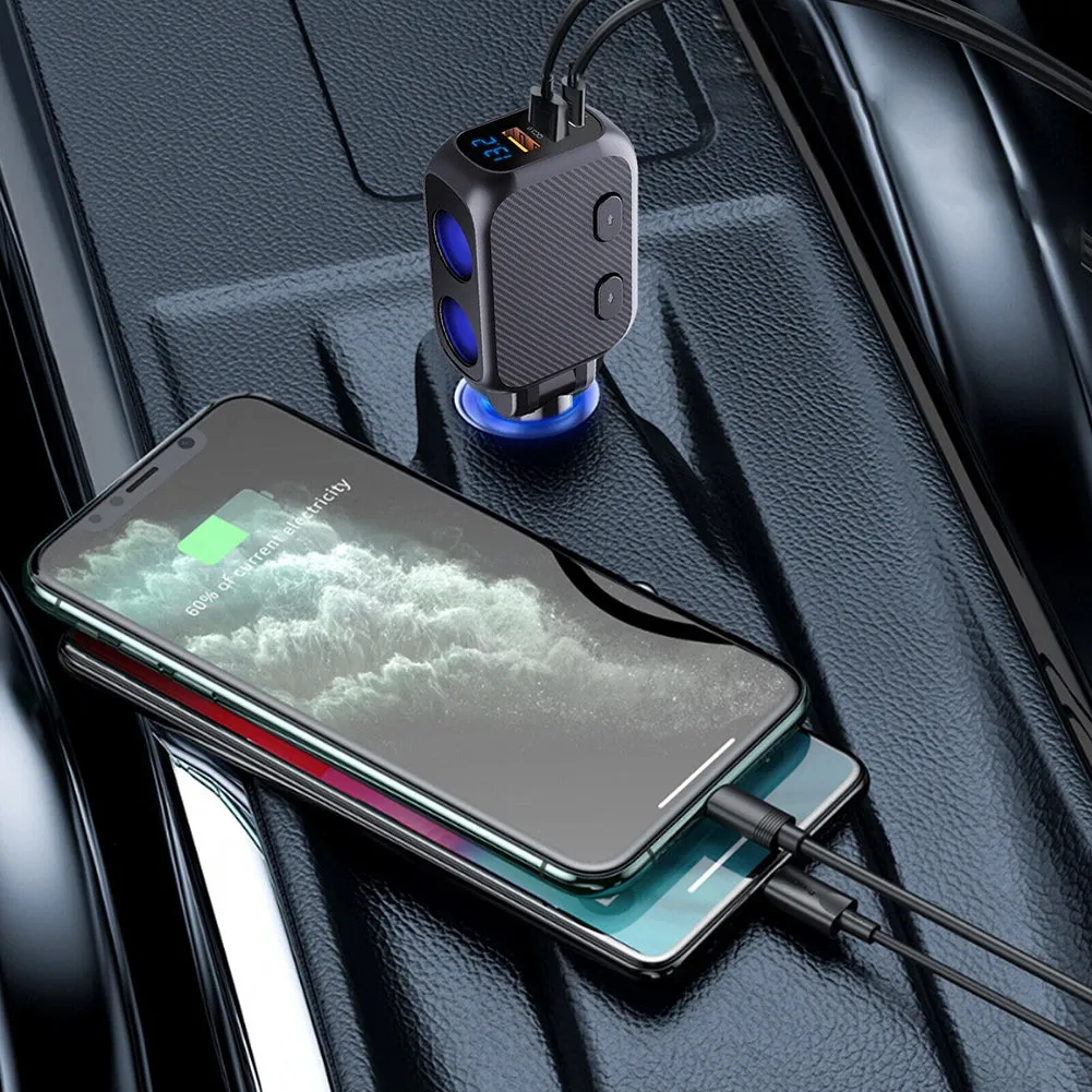 Car Charger 180W 2-Socket Cigarette Lighter Splitter Dual QC 3.0
