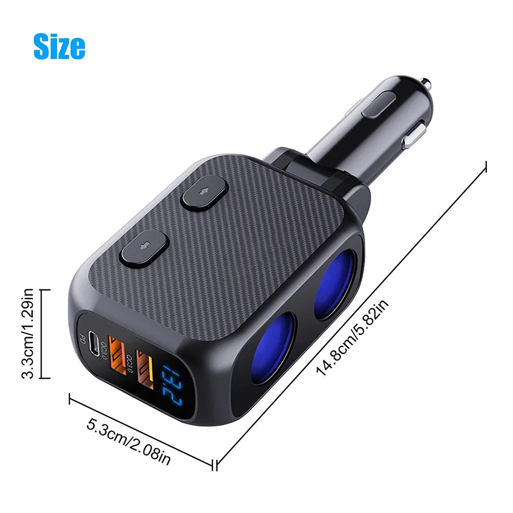 Car Charger 180W 2-Socket Cigarette Lighter Splitter Dual QC 3.0