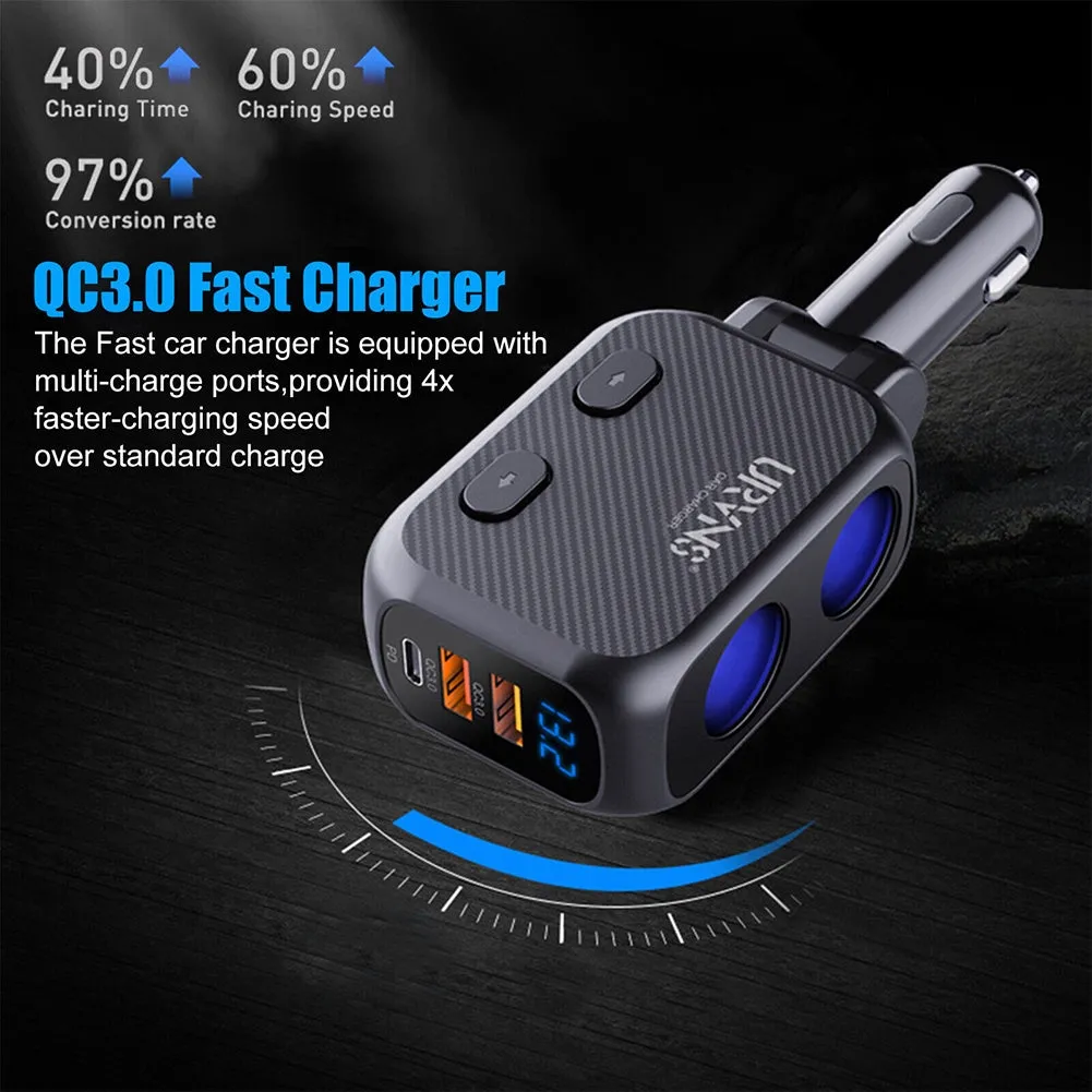 Car Charger 180W 2-Socket Cigarette Lighter Splitter Dual QC 3.0