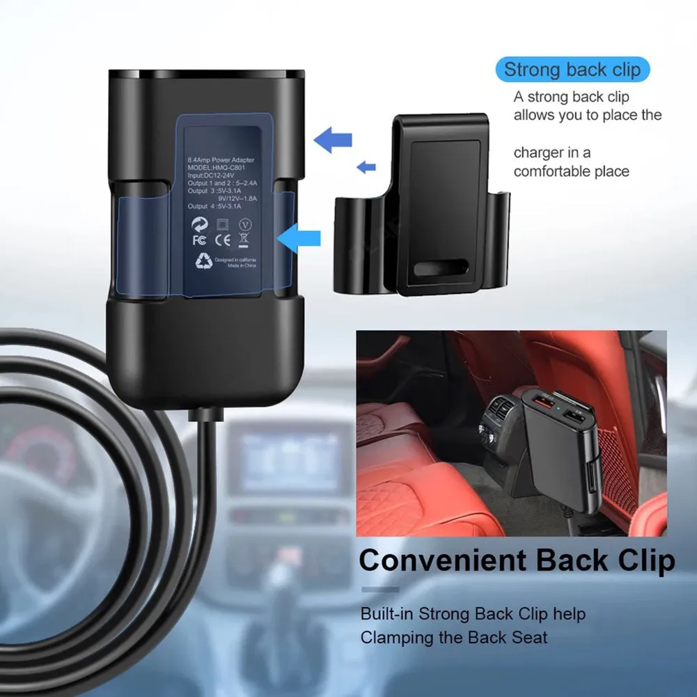 Car  Charger 8a Qc3.0 Front Rear Seat Car Charger 1 To 4