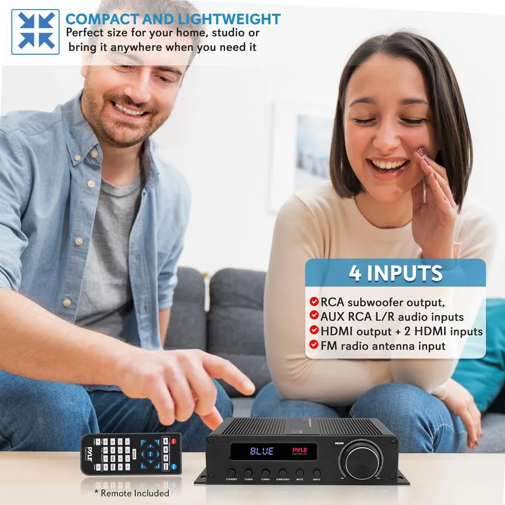 Compact 5.1-Channel Bluetooth Amplifier - Hi-Fi Av Audio Amp Receiver With Hdmi Output, Fm Radio W/ Digital Led Display  (100 Watt)