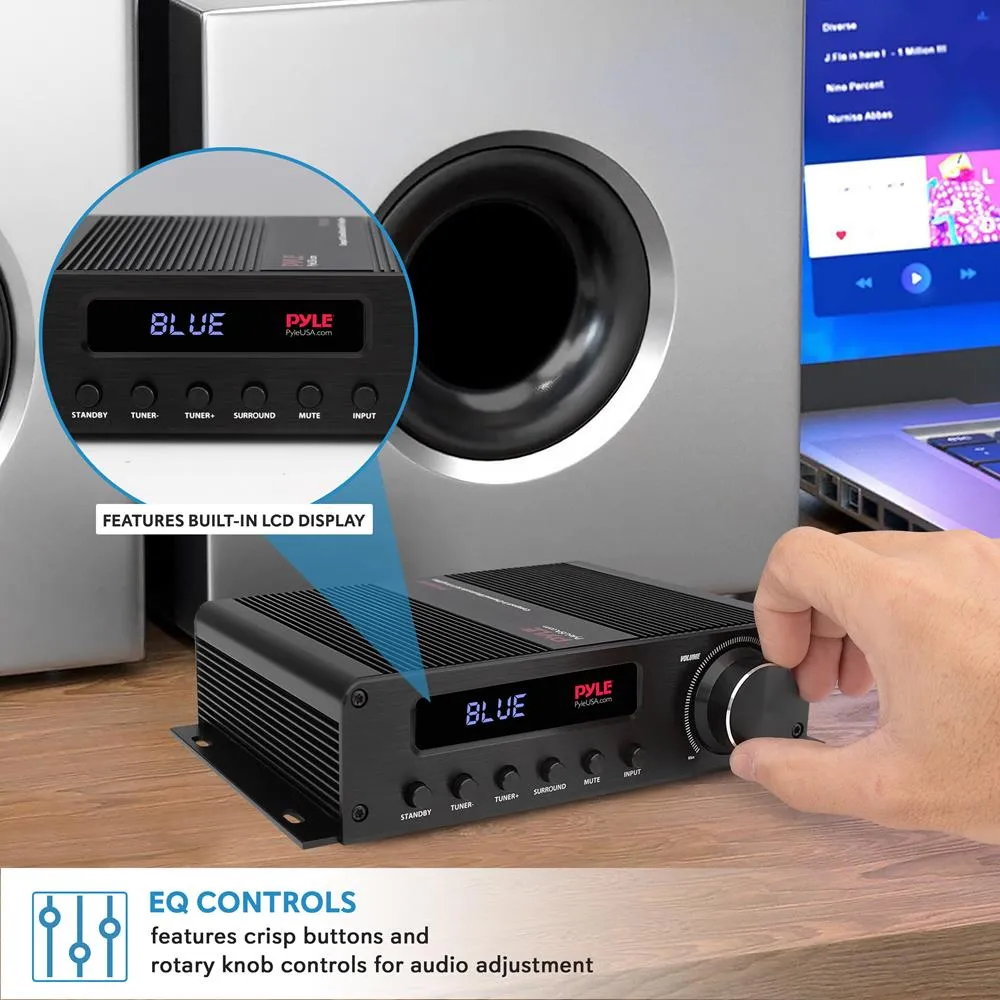 Compact 5.1-Channel Bluetooth Amplifier - Hi-Fi Av Audio Amp Receiver With Hdmi Output, Fm Radio W/ Digital Led Display  (100 Watt)