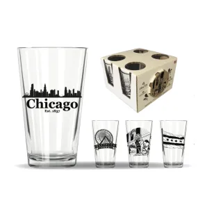 Corkology Chicago Pint Glass and Coaster Set
