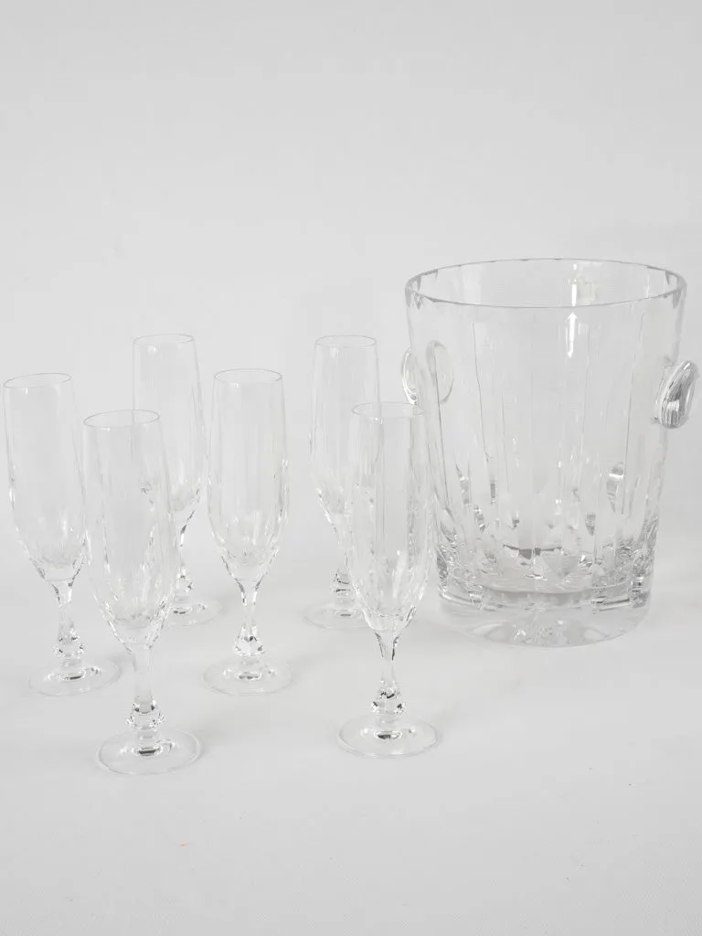 Crystal champagne bucket w/ 6 flutes - 1930s