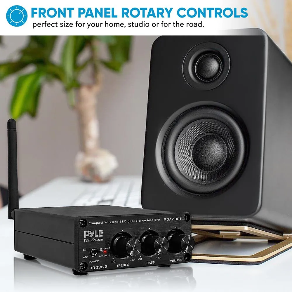 Desktop Bluetooth Audio Amplifier - Compact Mini Blue Series Stereo Power Amplifier (2 X 100 Watt Max)