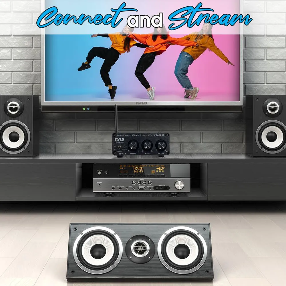 Desktop Bluetooth Audio Amplifier - Compact Mini Blue Series Stereo Power Amplifier (2 X 100 Watt Max)