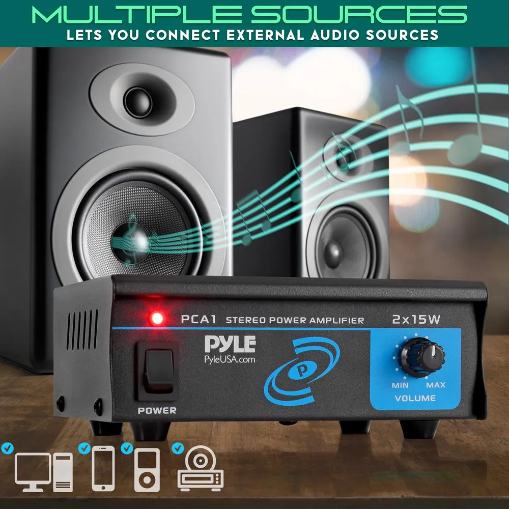 Desktop Bluetooth Audio Amplifier - Compact Mini Blue Series Stereo Power Amplifier, Wired Rca Connectors, Speaker Terminals, 30 Watt Max