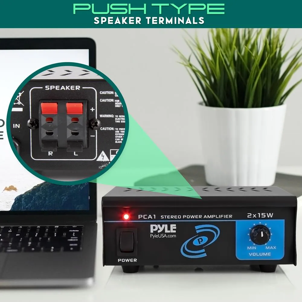 Desktop Bluetooth Audio Amplifier - Compact Mini Blue Series Stereo Power Amplifier, Wired Rca Connectors, Speaker Terminals, 30 Watt Max